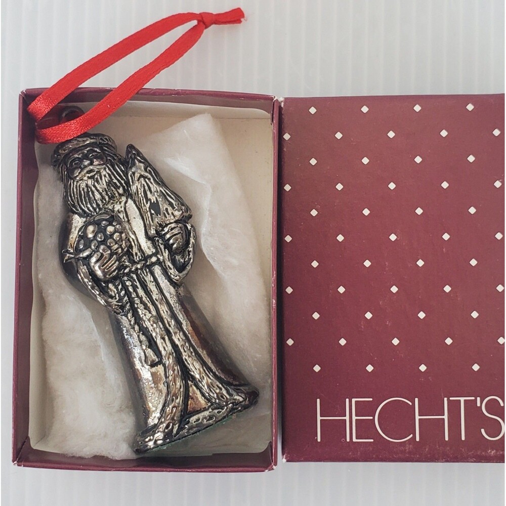 Macys Home for the Holidays Old World Silverplate Santa Christmas Ornament VTG